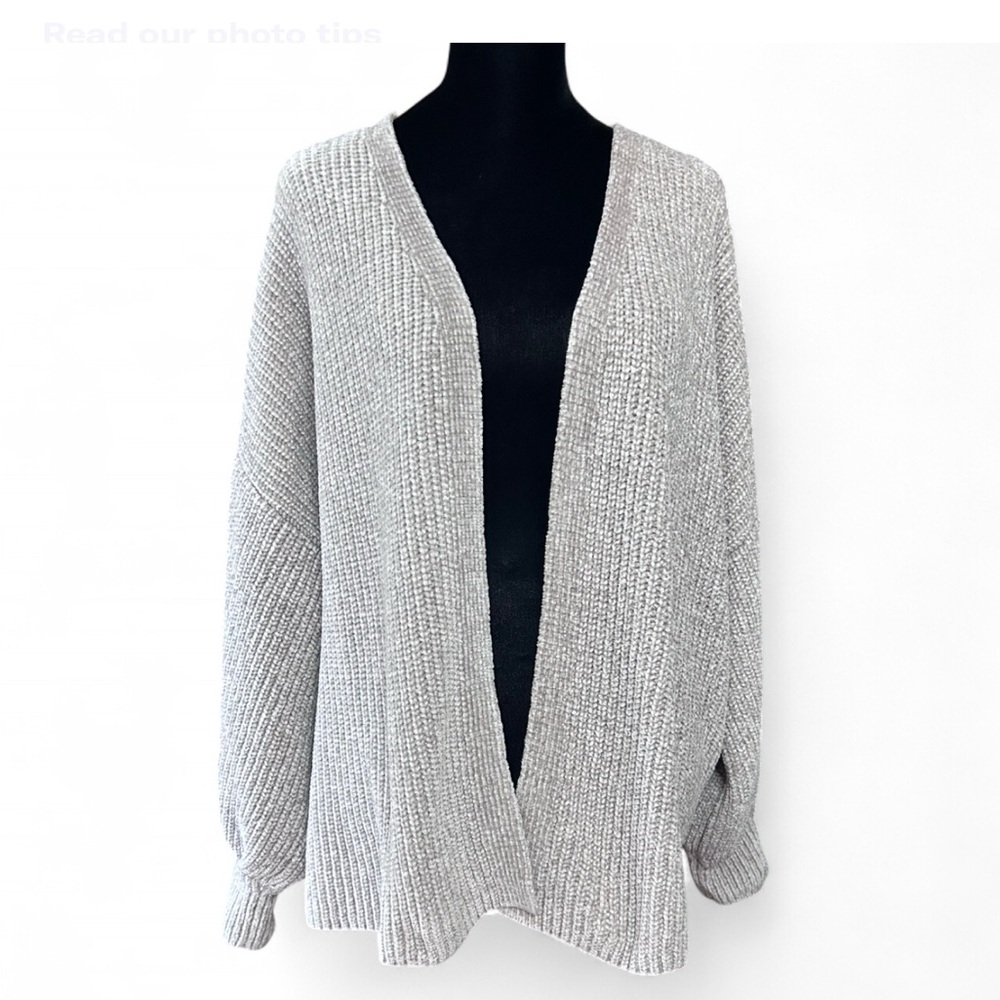 TIME AND TRU Light Gray Open Front Cozy Women's Cardigan Sweater L 12/14
